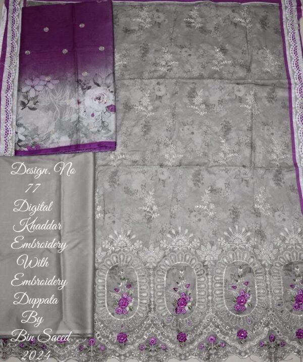 Bin Saeed Unstitched Khaddar Embroidered Collection - Image 2