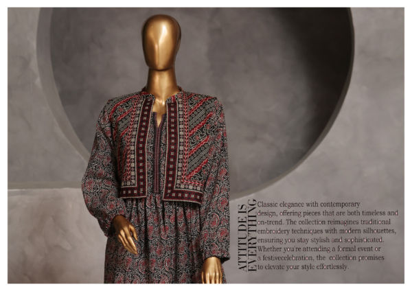 Bin Saeed Exclusive Khaddar Printed Frock 3PC Collection ‘24 - Image 2