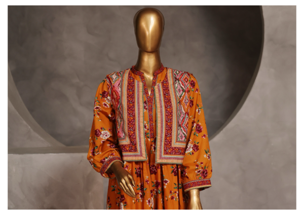 Bin Saeed Exclusive Khaddar Printed Frock 3PC Collection ‘24 - Image 2