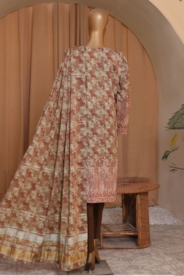 Mahee By HZ Unstitched 3 Piece Emb Cotton Lawn Collection'2024 - Brown - Image 3