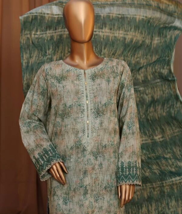 Mahee By HZ Unstitched 3 Piece Emb Cotton Lawn Collection'2024 - Pista - Image 3