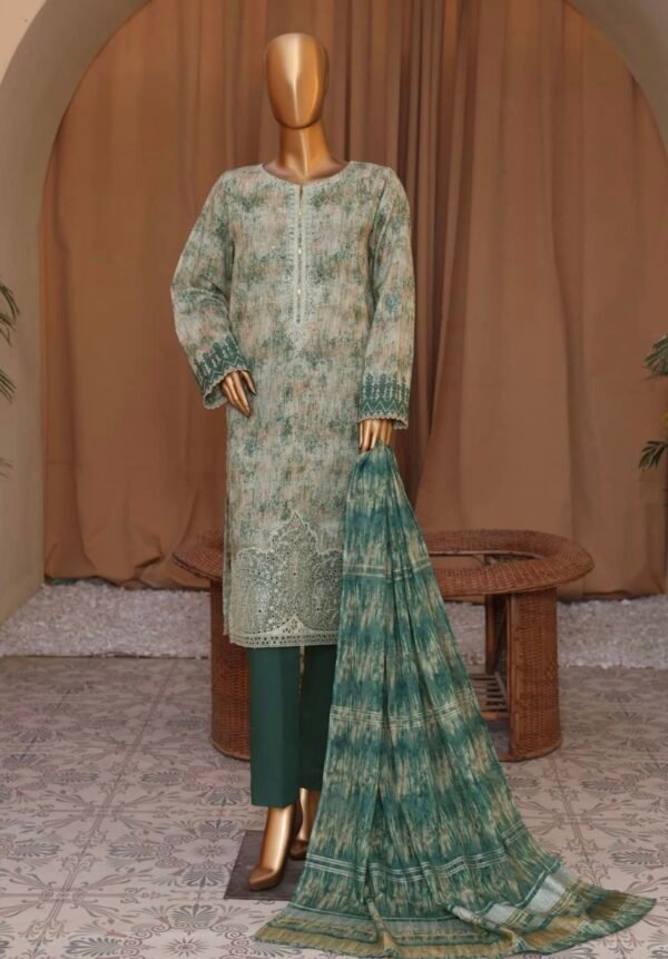 Mahee By HZ Unstitched 3 Piece Emb Cotton Lawn Collection'2024 - Pista
