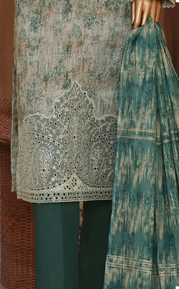 Mahee By HZ Unstitched 3 Piece Emb Cotton Lawn Collection'2024 - Pista - Image 2