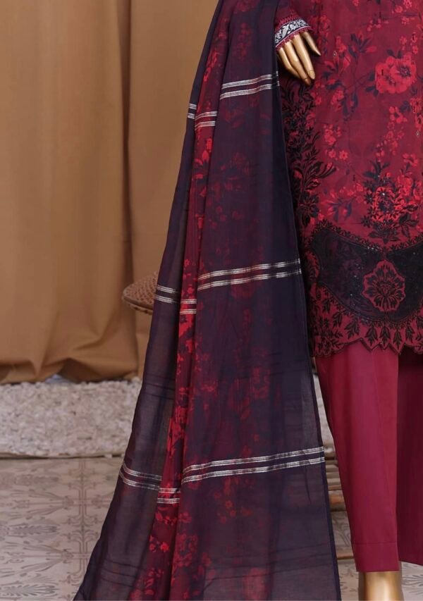 Mahee By HZ Unstitched 3 Piece Emb Cotton Lawn Collection'2024 - Red - Image 2