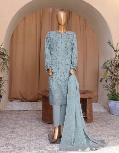 Mahee By HZ Unstitched 3 Piece Emb Cotton Lawn Collection'2024 - Grey