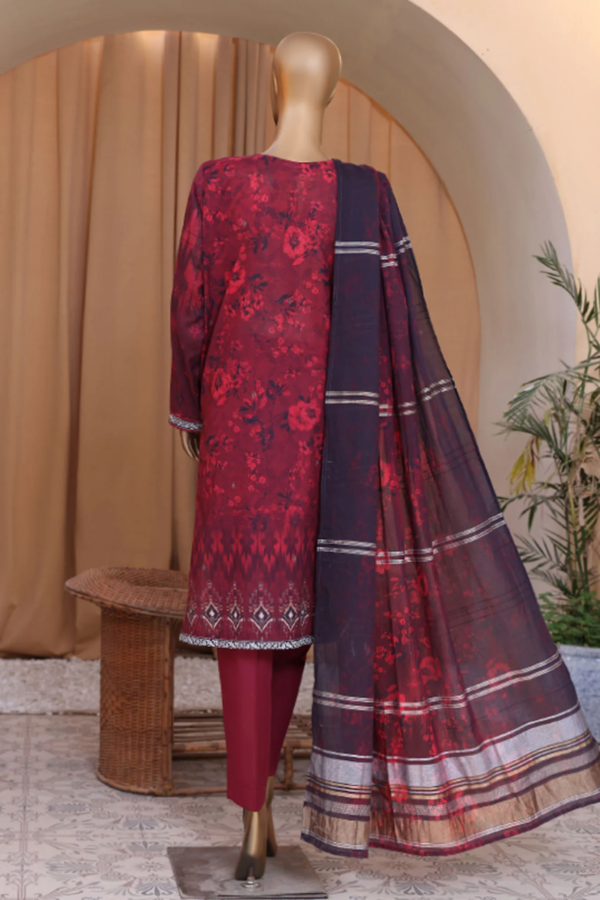 Mahee By HZ Unstitched 3 Piece Emb Cotton Lawn Collection'2024 - Red - Image 4