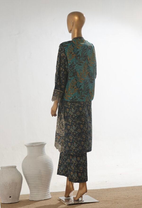 Bin Saeed Stitched 3 Piece Embroidered Khaddar Coat Collection - Teal - Image 4
