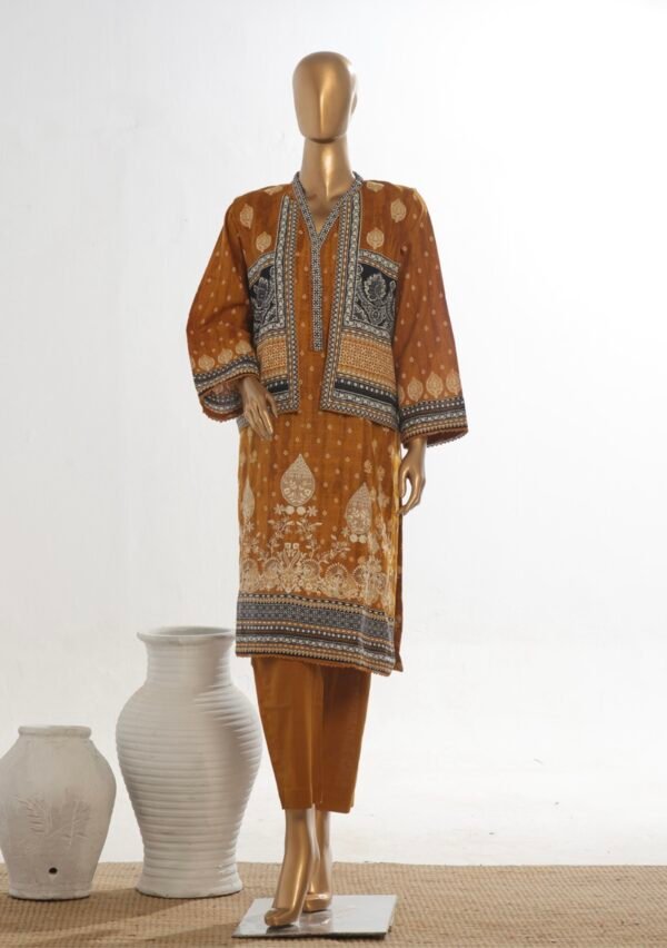 Bin Saeed Stitched 3 Piece Embroidered Khaddar Coat Collection - Mustard