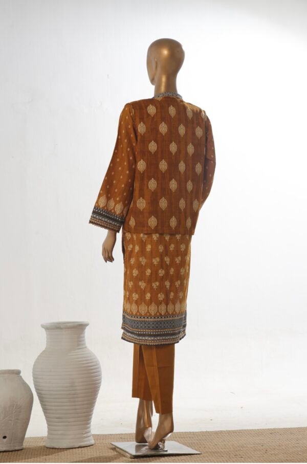 Bin Saeed Stitched 3 Piece Embroidered Khaddar Coat Collection - Mustard - Image 4