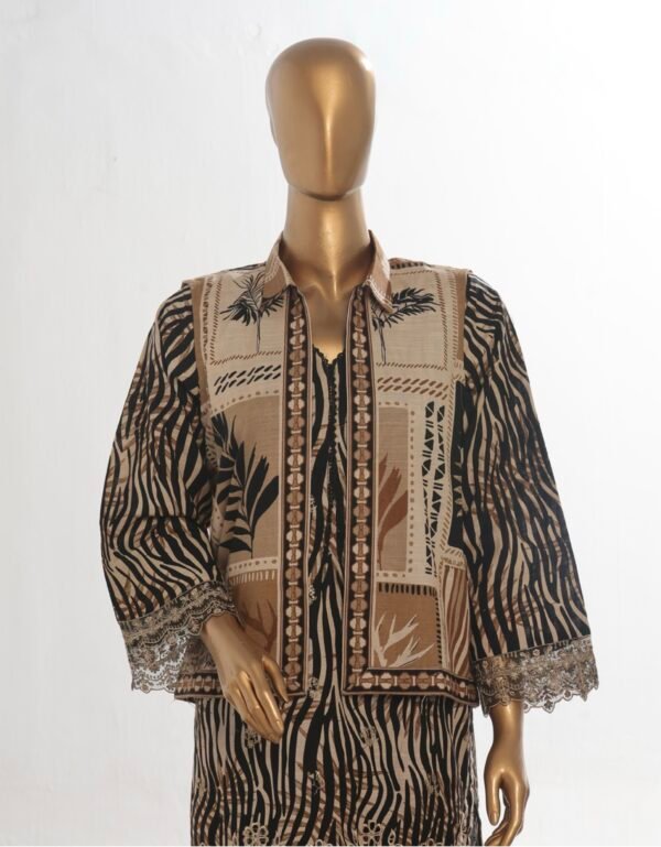 Bin Saeed Stitched 3 Piece Embroidered Khaddar Coat Collection - Black - Image 3