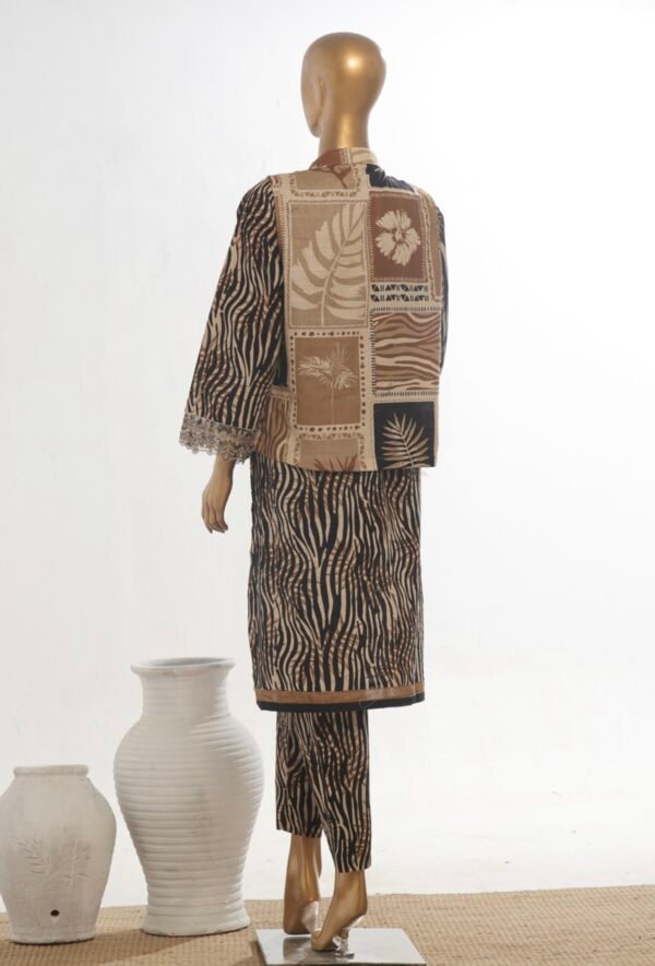 Bin Saeed Stitched 3 Piece Embroidered Khaddar Coat Collection - Black - Image 4