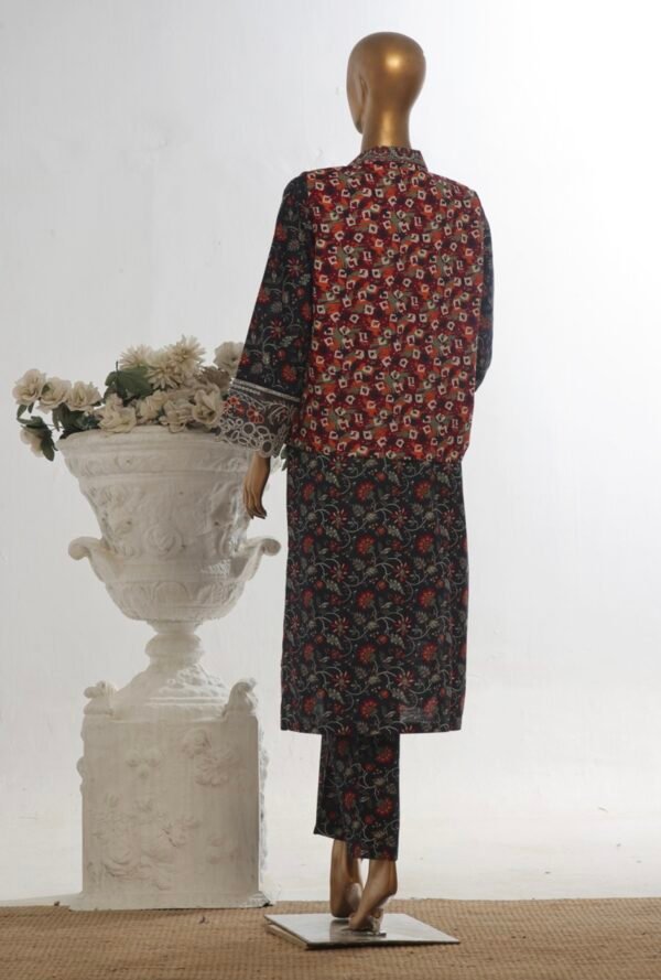 Bin Saeed Stitched 3 Piece Embroidered Khaddar Coat Collection - Navy Blue - Image 4