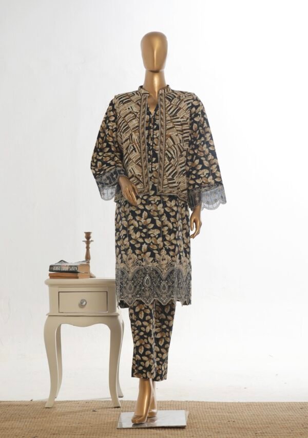 Bin Saeed Stitched 3 Piece Embroidered Khaddar Coat Collection - Black