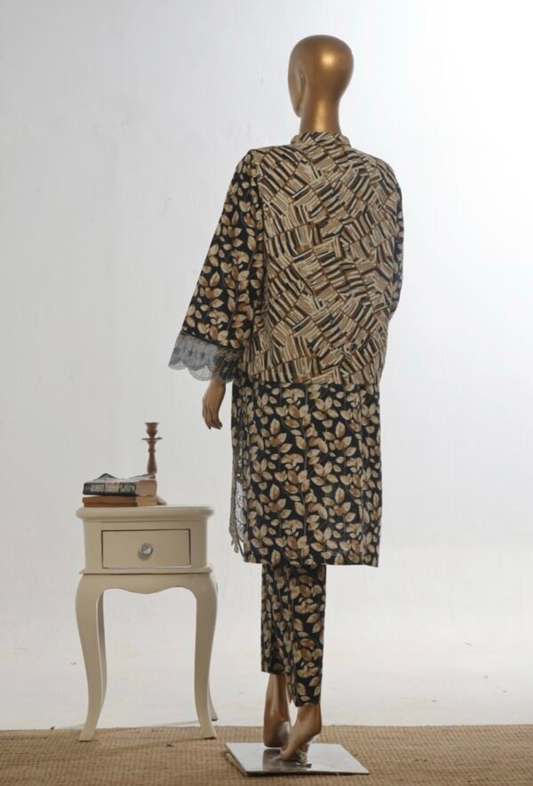 Bin Saeed Stitched 3 Piece Embroidered Khaddar Coat Collection - Black - Image 4