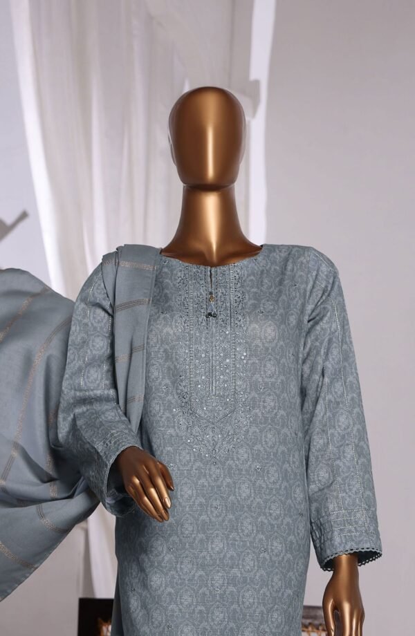 HZ Khaddar Embroidered Shirt with Dyed Karandi Shawl Collection - KES-70 - Image 2
