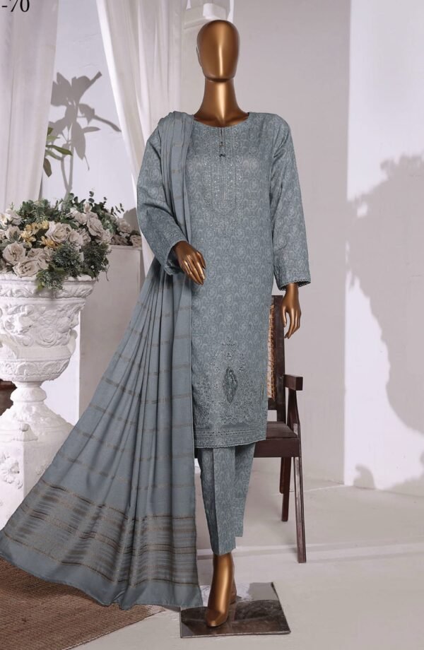 HZ Khaddar Embroidered Shirt with Dyed Karandi Shawl Collection - KES-70