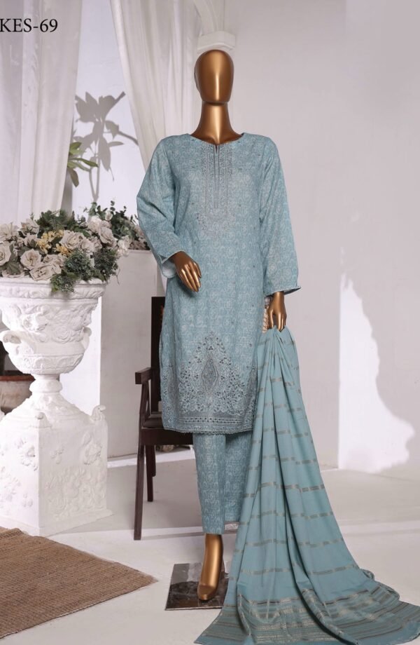 HZ Khaddar Embroidered Shirt with Dyed Karandi Shawl Collection - KES-69