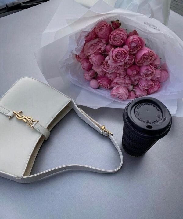 Luxury Leather Handbag with Gold Monogram - Cream - Image 3