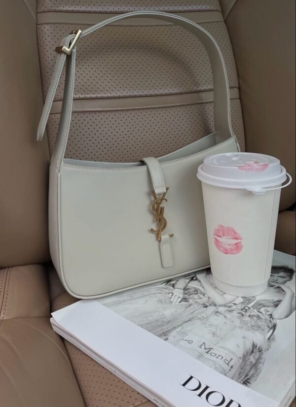 Luxury Leather Handbag with Gold Monogram - Cream