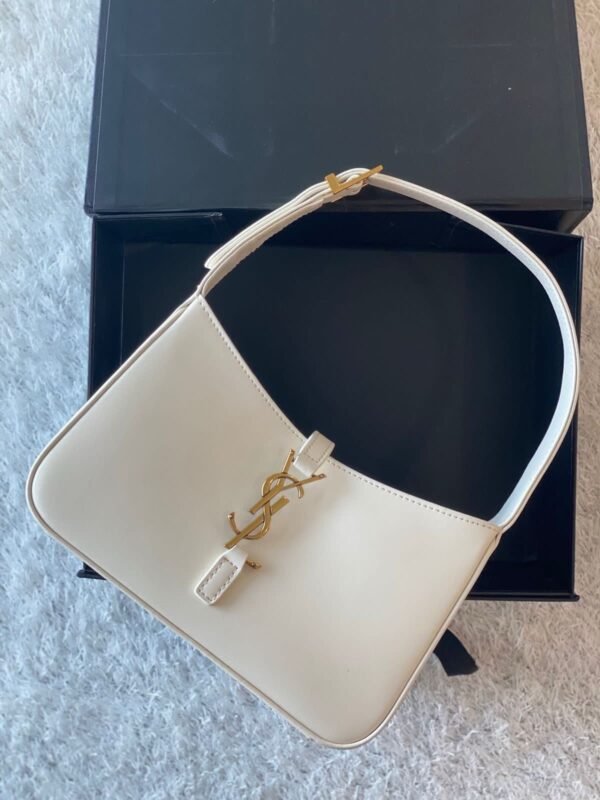 Luxury Leather Handbag with Gold Monogram - Cream - Image 2