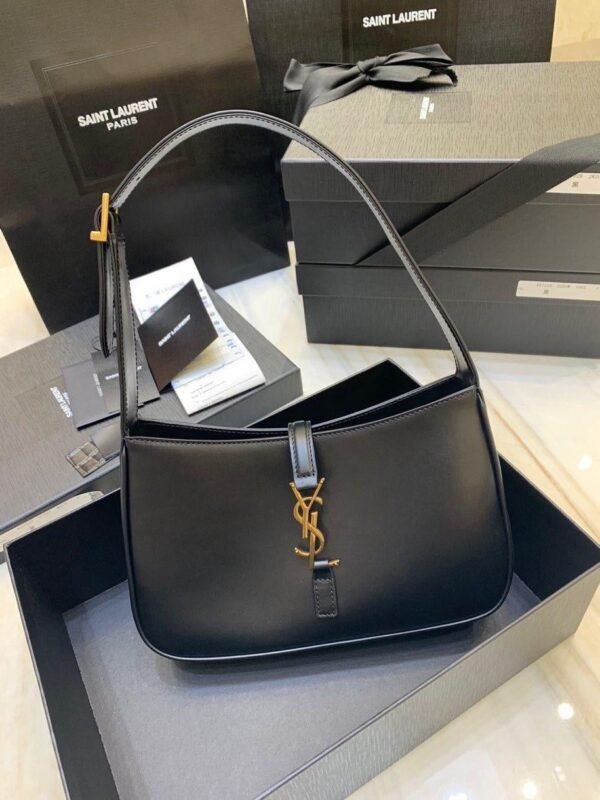 Luxury Leather Handbag with Gold Monogram - Black - Image 2