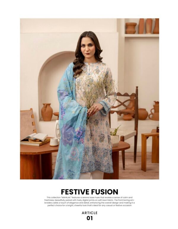 MAHAJAL by Gull Jee – PREMIUM 3 PC UNSTITCHED EMBROIDERED COLLECTION ‘25- A01 - Image 2