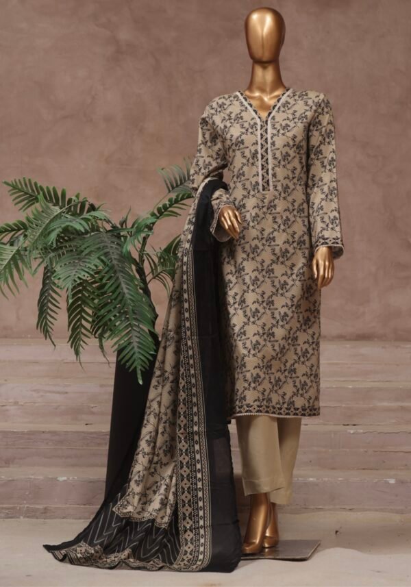 Bin Saeed Stitched 3 Piece Printed Cotton Collection '2024 Vol.2- Beige