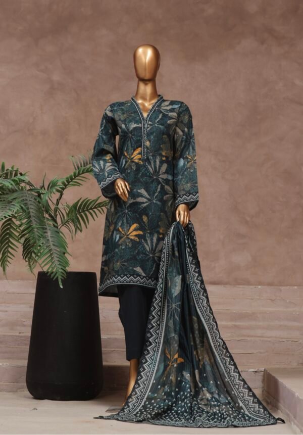 Bin Saeed Stitched 3 Piece Printed Cotton Collection '2024 Vol.2- Dark Teal