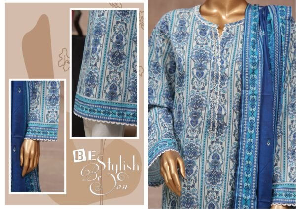 Bin Saeed Stitched 3 Piece Printed Cotton Collection '2024 Vol.2- Blue - Image 2