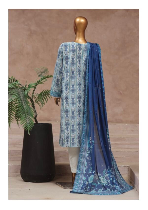 Bin Saeed Stitched 3 Piece Printed Cotton Collection '2024 Vol.2- Blue - Image 3