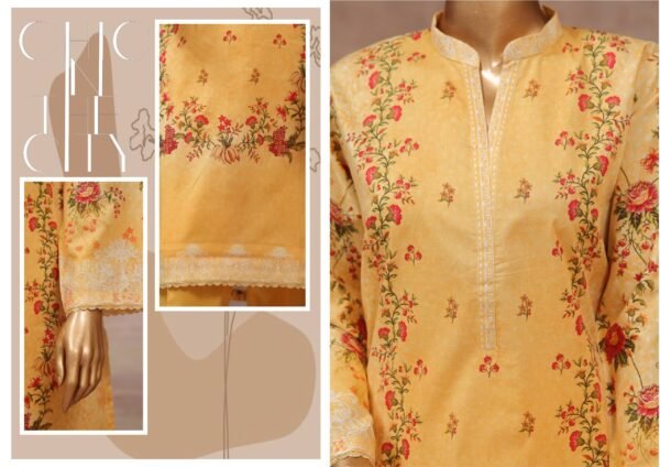 Bin Saeed Stitched 3 Piece Printed Cotton Collection '2024 Vol.2- Yellow - Image 2