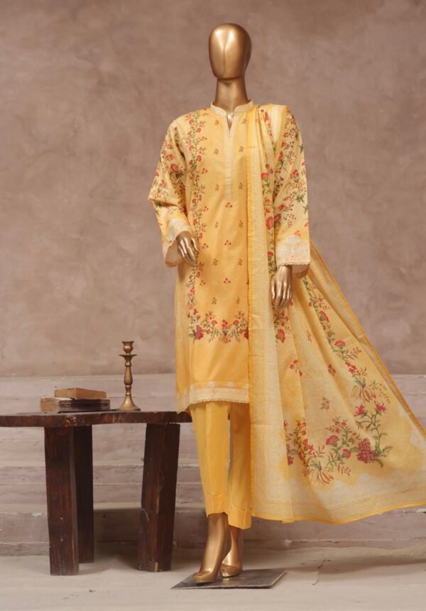 Bin Saeed Stitched 3 Piece Printed Cotton Collection '2024 Vol.2- Yellow