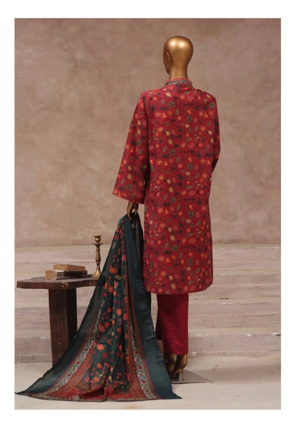 Bin Saeed Stitched 3 Piece Printed Cotton Collection '2024 Vol.2- Maroon - Image 3