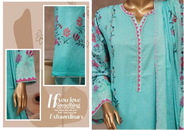 Bin Saeed Stitched 3 Piece Printed Cotton Collection '2024 Vol.2- Aqua - Image 2