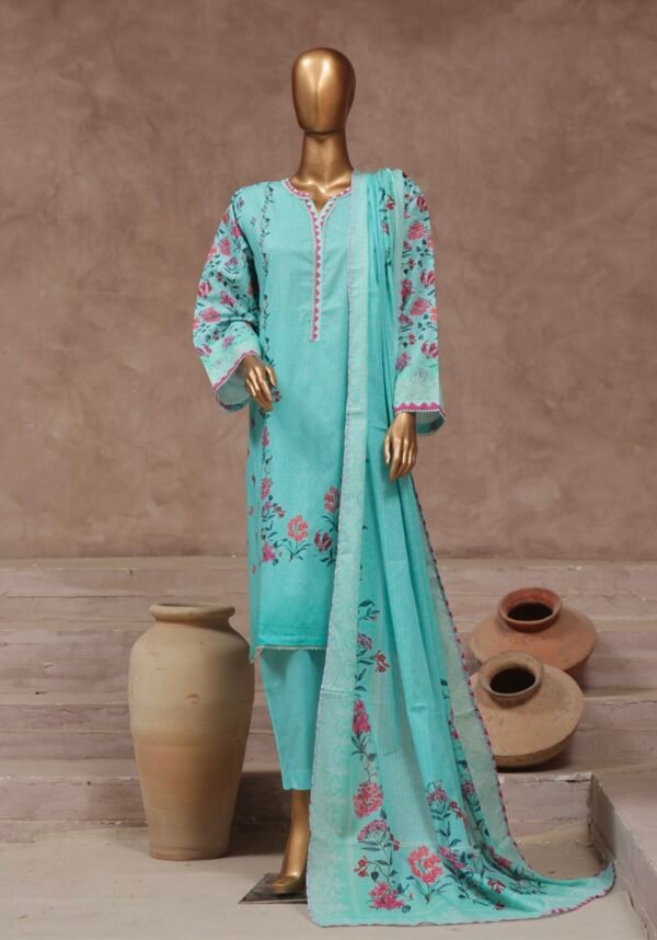 Bin Saeed Stitched 3 Piece Printed Cotton Collection '2024 Vol.2- Aqua