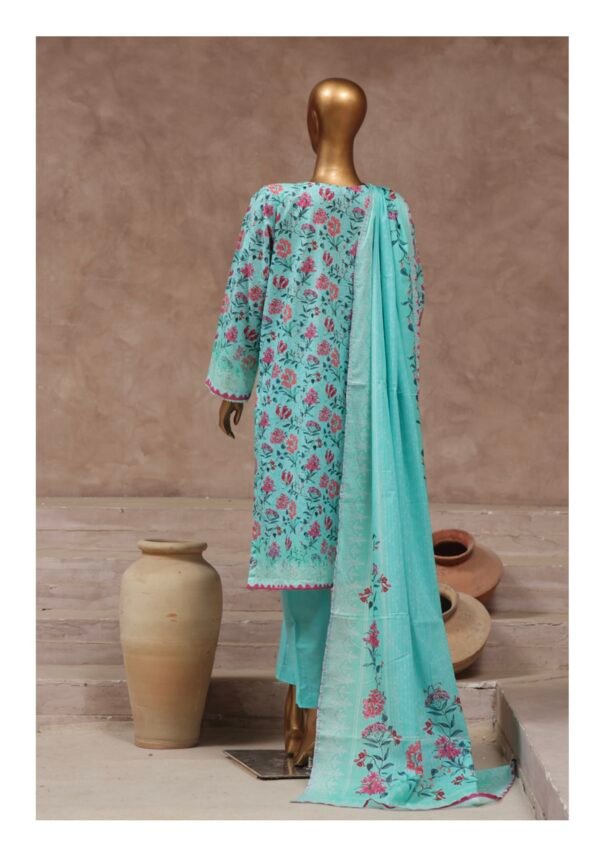 Bin Saeed Stitched 3 Piece Printed Cotton Collection '2024 Vol.2- Aqua - Image 3