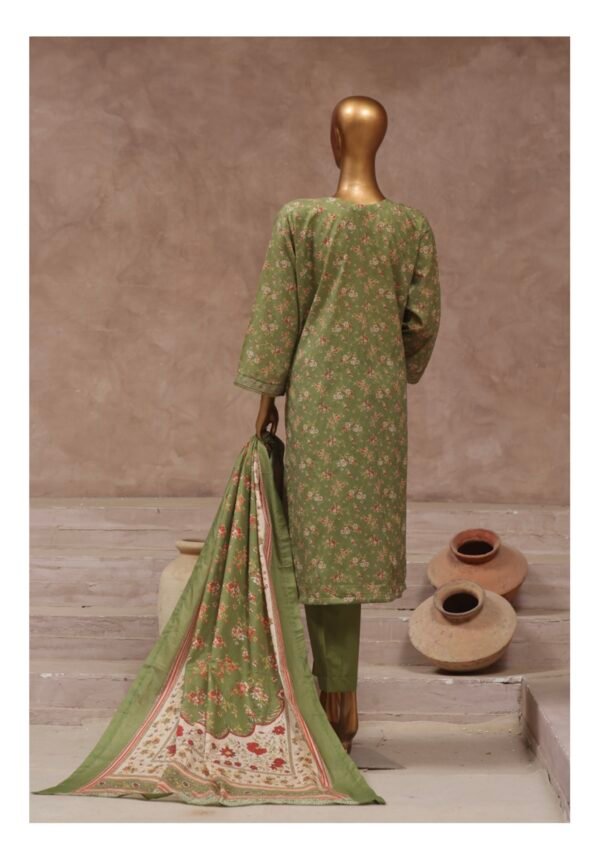 Bin Saeed Stitched 3 Piece Printed Cotton Collection '2024 Vol.2- Olive Green - Image 3