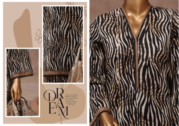 Bin Saeed Stitched 3 Piece Printed Cotton Collection '2024 Vol.2- Khaki - Image 2