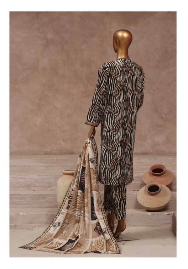 Bin Saeed Stitched 3 Piece Printed Cotton Collection '2024 Vol.2- Khaki - Image 3