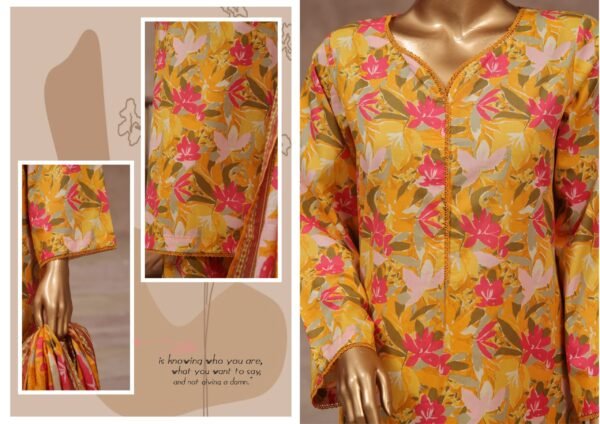 Bin Saeed Stitched 3 Piece Printed Cotton Collection '2024 Vol.2- Golden Yellow - Image 2