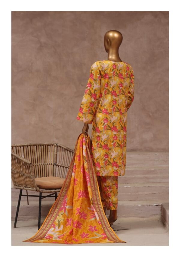 Bin Saeed Stitched 3 Piece Printed Cotton Collection '2024 Vol.2- Golden Yellow - Image 3