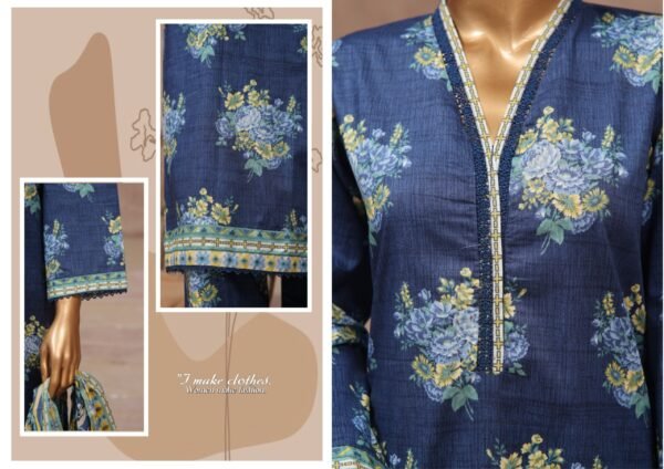 Bin Saeed Stitched 3 Piece Printed Cotton Collection '2024 Vol.2- Turquoise - Image 2