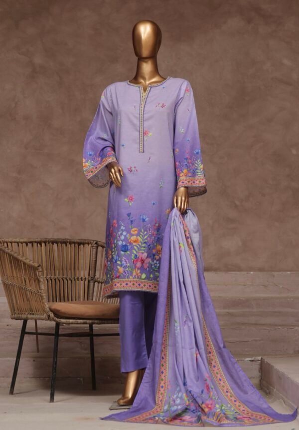 Bin Saeed Stitched 3 Piece Printed Cotton Collection '2024 Vol.2- Lilac
