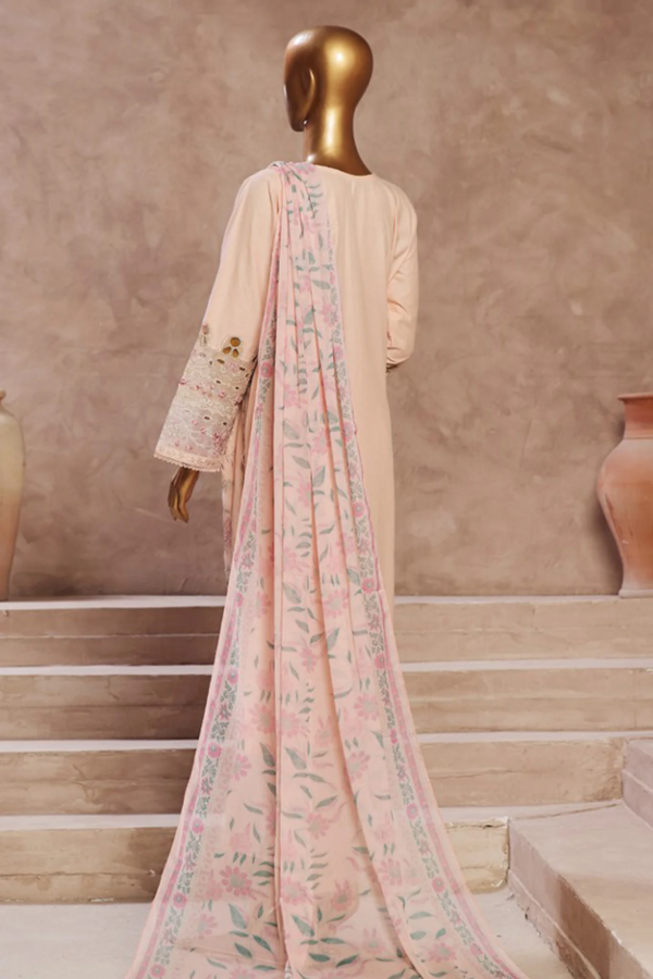 Bin Saeed Stitched 3 Piece Luxury Emb Cotton Collection - Peach - Image 3