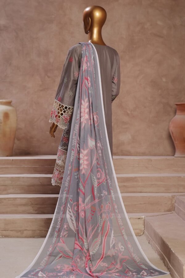 Bin Saeed Stitched 3 Piece Luxury Emb Cotton Collection - Grey - Image 3