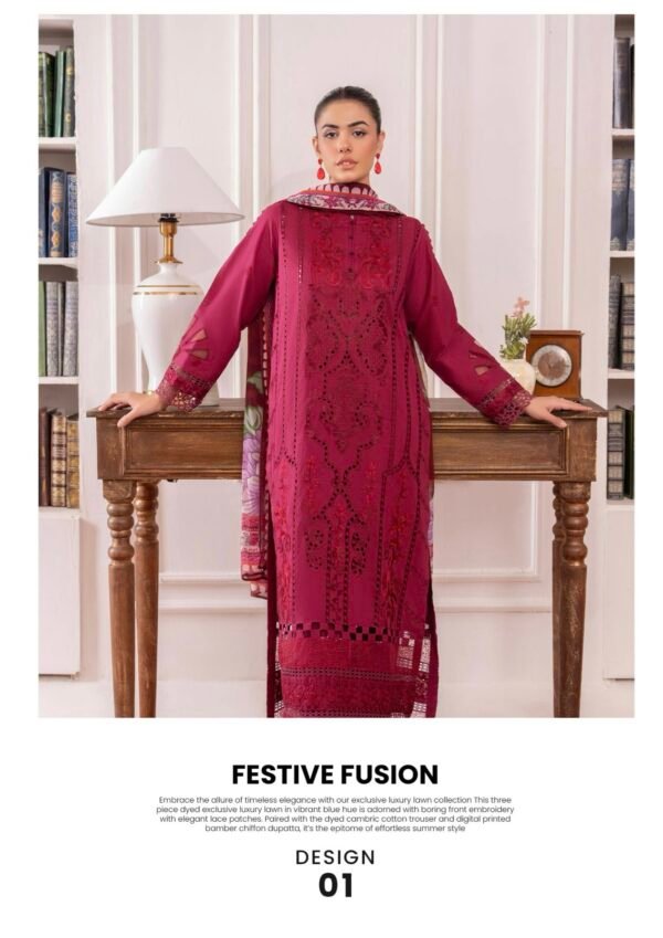 DIORA by Gull Jee - UNSTITCHED 3PC LAWN COLLECTION FESTIVE EMBROIDERED - D01 - Image 3