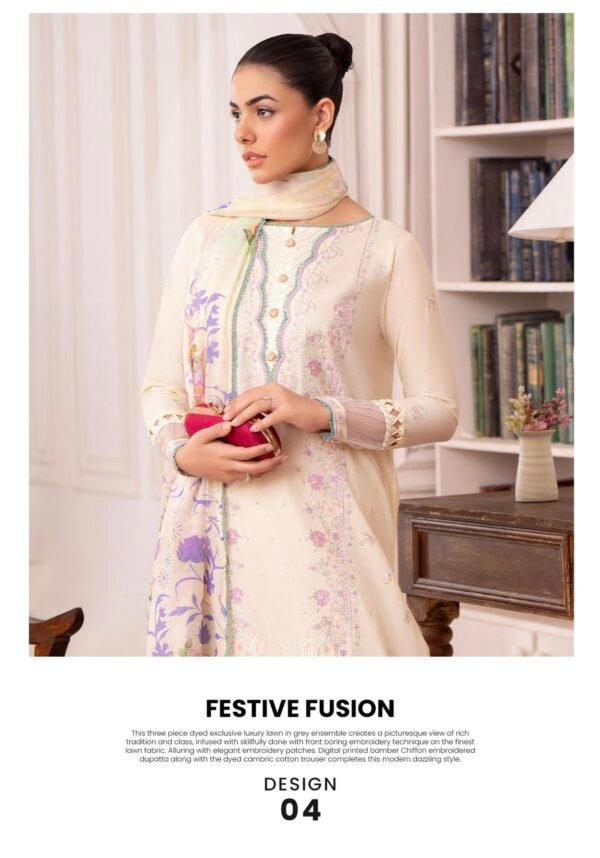 DIORA by Gull Jee - UNSTITCHED 3PC LAWN COLLECTION FESTIVE EMBROIDERED - D04 - Image 3