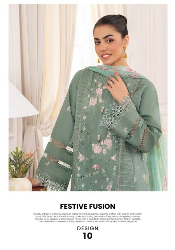 DIORA by Gull Jee - UNSTITCHED 3PC LAWN COLLECTION FESTIVE EMBROIDERED - D10 - Image 3