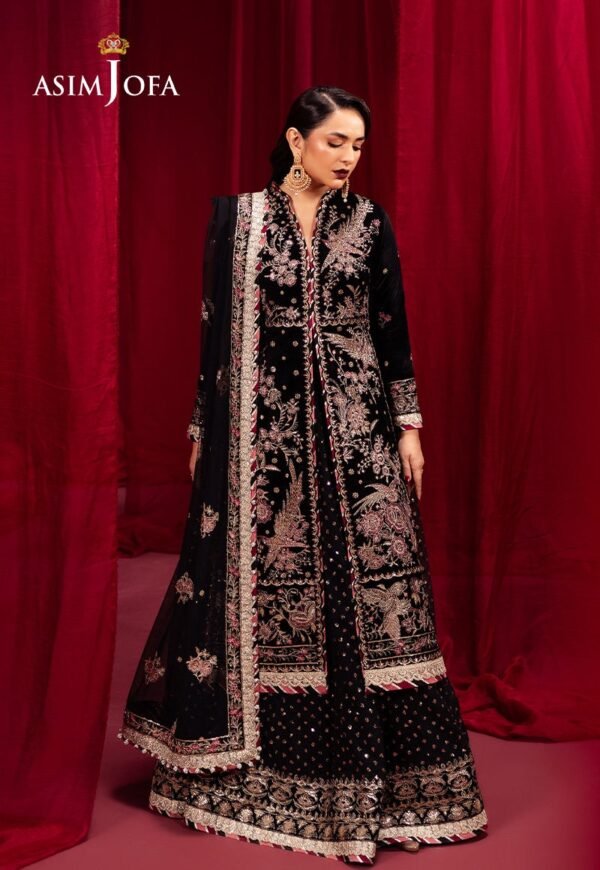 Asim Jofa Unstitched 3 Piece Luxury Velvet Embroidered Formal Dress Edition – AJMV-01 - Image 5