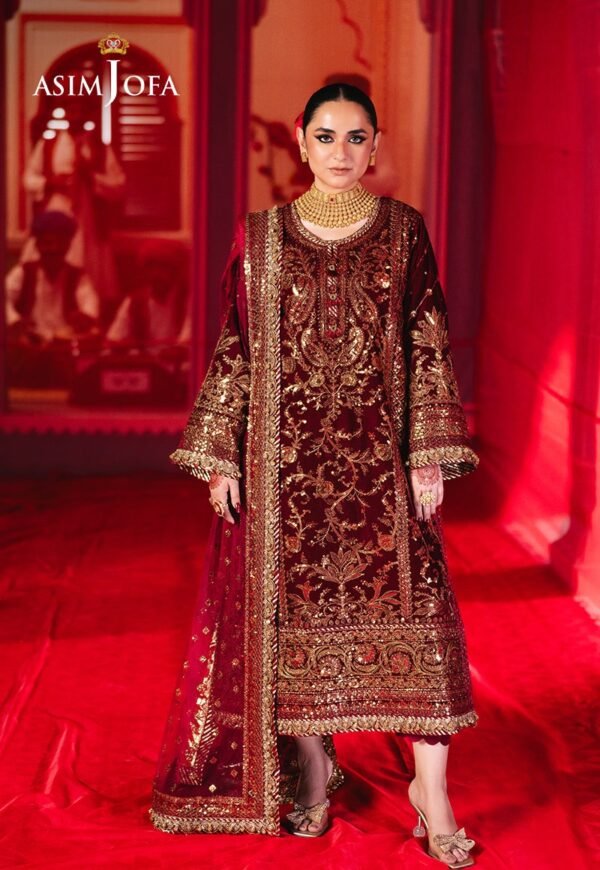 Asim Jofa Unstitched 3 Piece Luxury Velvet Embroidered Formal Dress Edition – AJMV-02